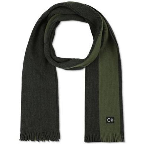 CALVIN KLEIN Men's Thick Wool Blend Side Stripe Scarf Green/ Charcoal ONE SIZE